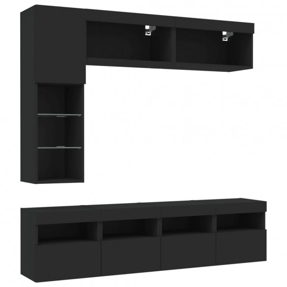 Ensemble de meubles TV muraux 7 pcs avec lumières LED noir