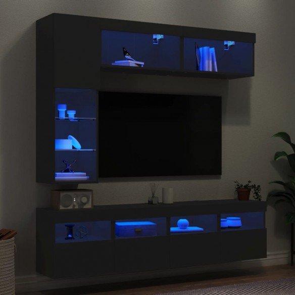 Ensemble de meubles TV muraux 7 pcs avec lumières LED noir