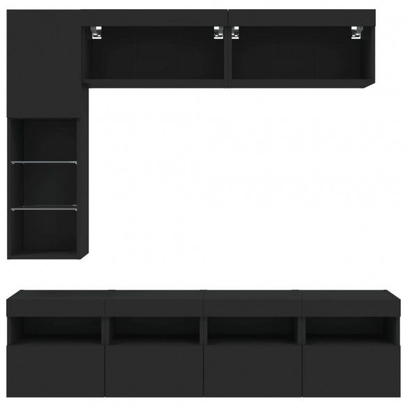 Ensemble de meubles TV muraux 7 pcs avec lumières LED noir