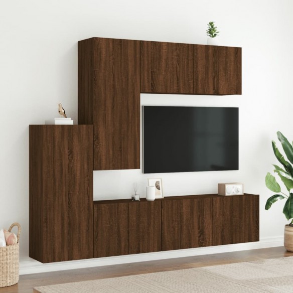 Unités murales TV 5 pcs chêne marron bois d'ingénierie