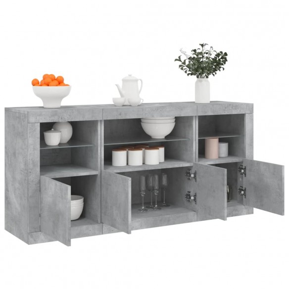 Buffet avec lumières LED gris béton 142,5x37x67 cm