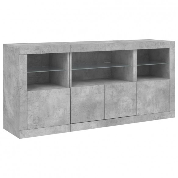 Buffet avec lumières LED gris béton 142,5x37x67 cm