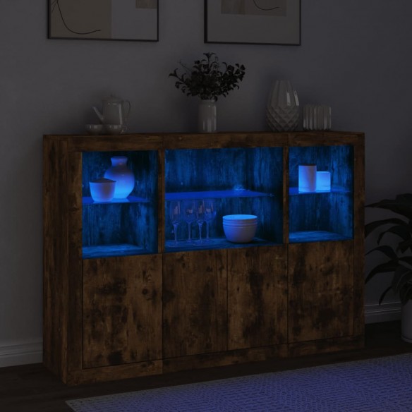 Buffets avec lumières LED 3 pcs chêne fumé bois d'ingénierie