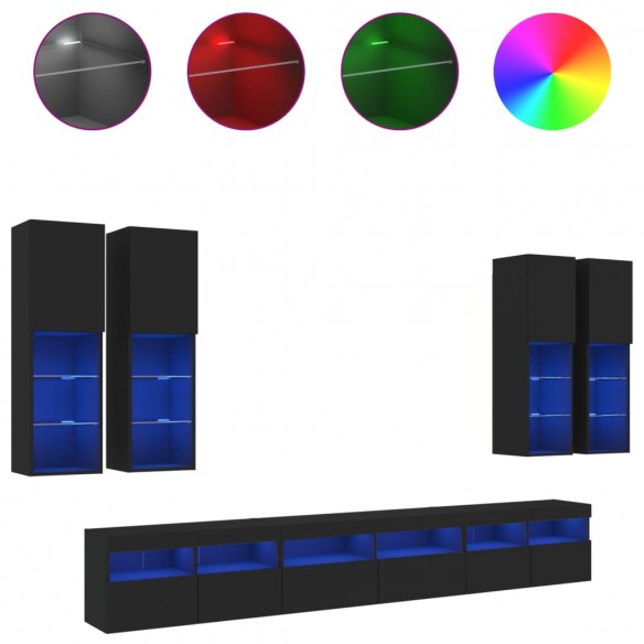 Ensemble de meubles TV muraux 7 pcs avec lumières LED noir