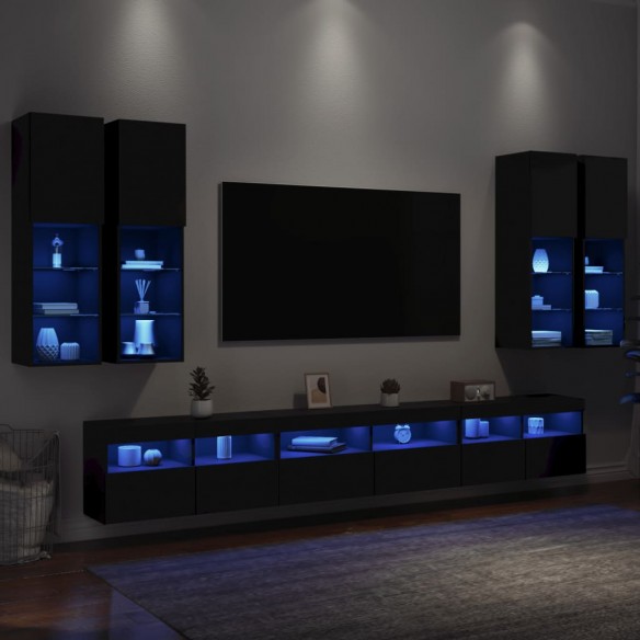 Ensemble de meubles TV muraux 7 pcs avec lumières LED noir