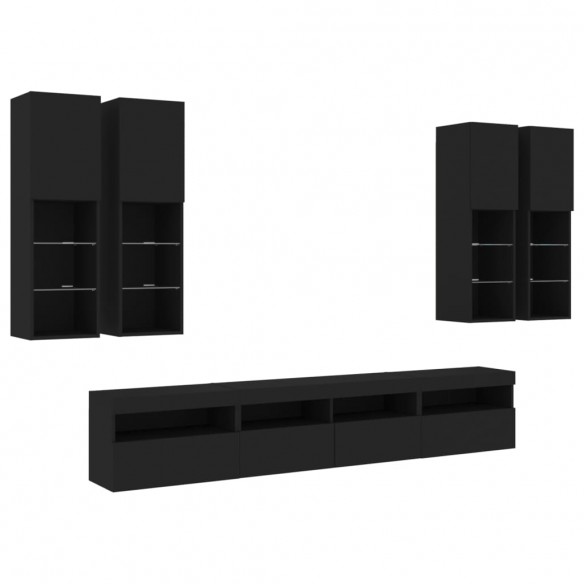 Ensemble de meubles TV muraux 7 pcs avec lumières LED noir