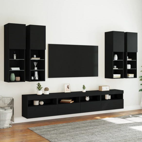 Ensemble de meubles TV muraux 7 pcs avec lumières LED noir