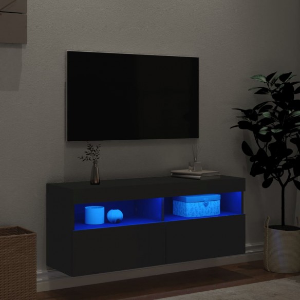 Meuble TV mural avec lumières LED noir 100x30x40 cm