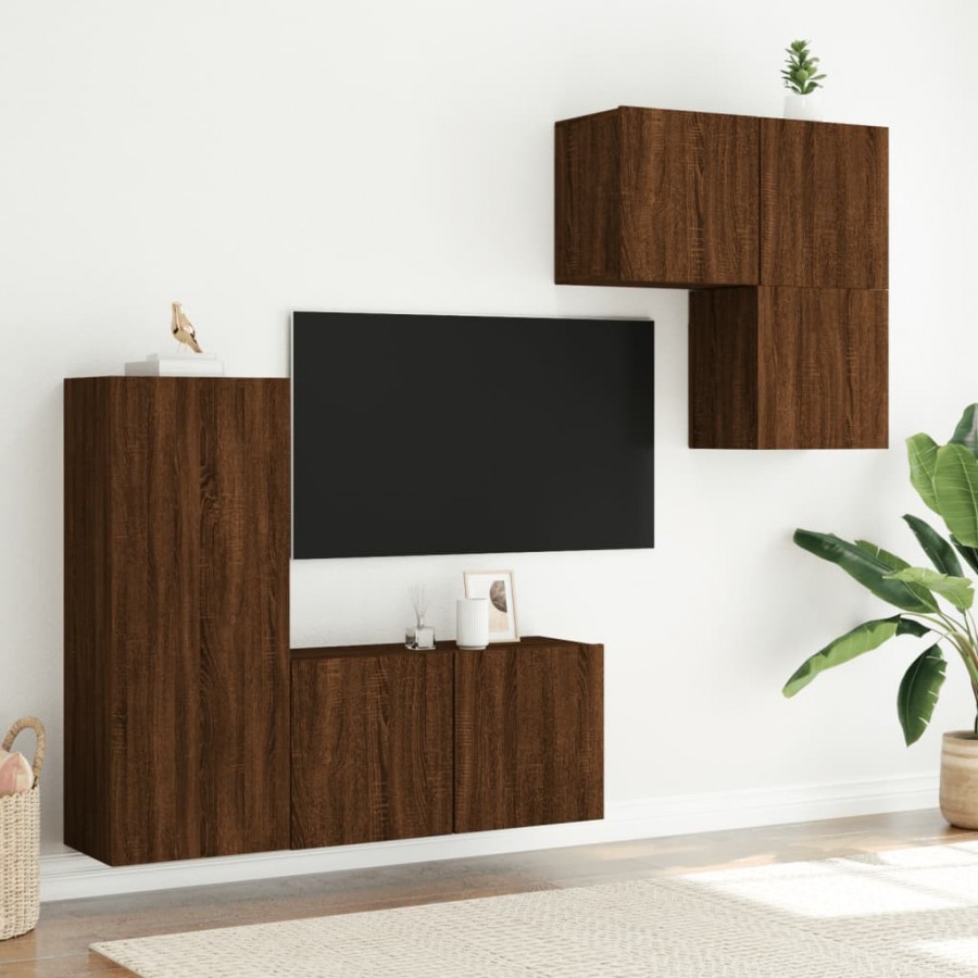 Unités murales TV 4 pcs chêne marron bois d'ingénierie