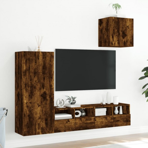 Unités murales TV 4 pcs chêne fumé bois d'ingénierie