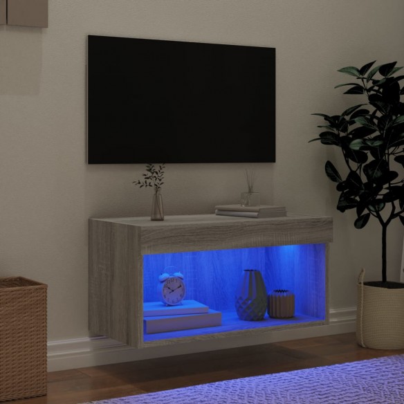 Meuble TV avec lumières LED sonoma gris 60x30x30 cm