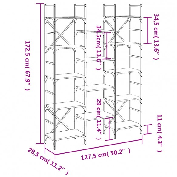 Bibliothèque sonoma gris 127,5x28,5x172,5 cm bois d'ingénierie