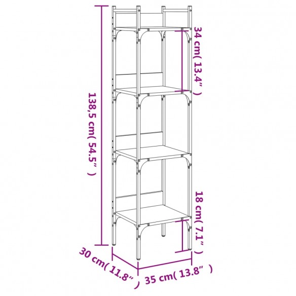 Bibliothèque à 4 niveaux chêne 35x30x138,5 cm bois d'ingénierie