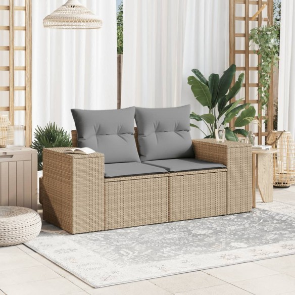 Canapé de jardin avec coussins 2 places beige résine tressée