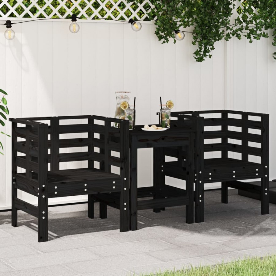 Chaises de jardin lot de 2 noir 61,5x53x71cm bois de pin massif