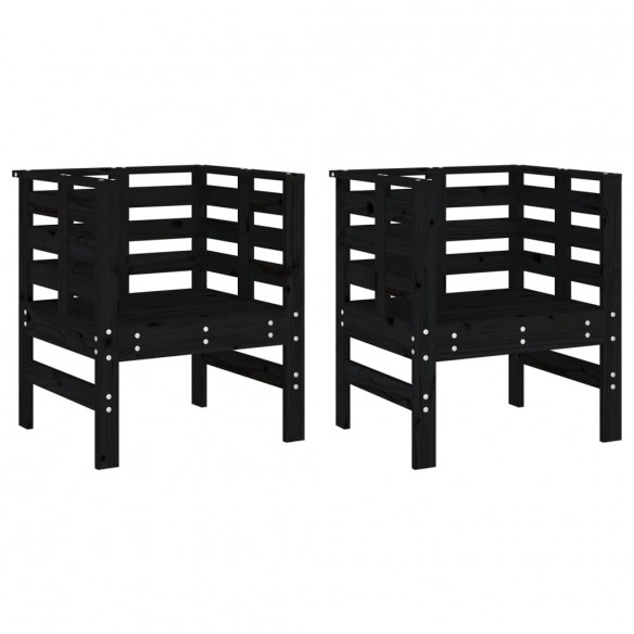 Chaises de jardin lot de 2 noir 61,5x53x71cm bois de pin massif