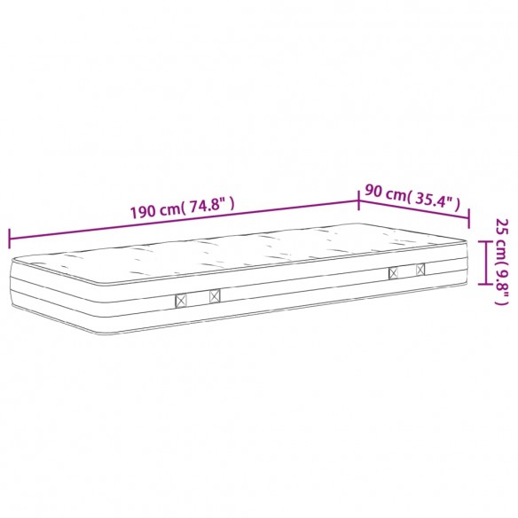 Matelas à ressorts ensachés dureté moyenne 90x190 cm