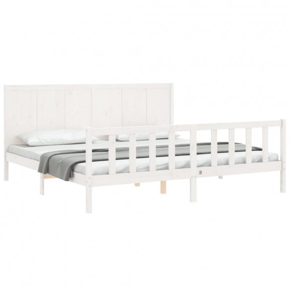 Cadre de lit avec tête de lit blanc Super King Size bois massif