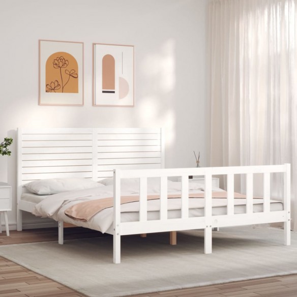 Cadre de lit avec tête de lit blanc King Size bois massif