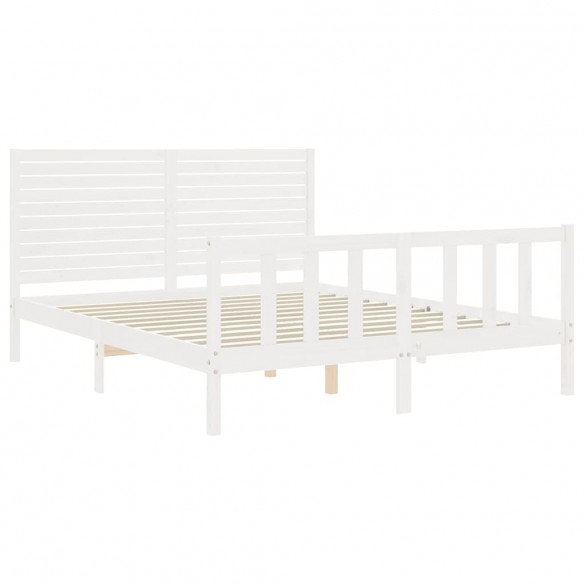 Cadre de lit avec tête de lit blanc King Size bois massif