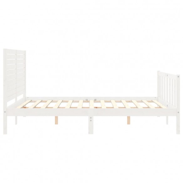 Cadre de lit avec tête de lit blanc King Size bois massif