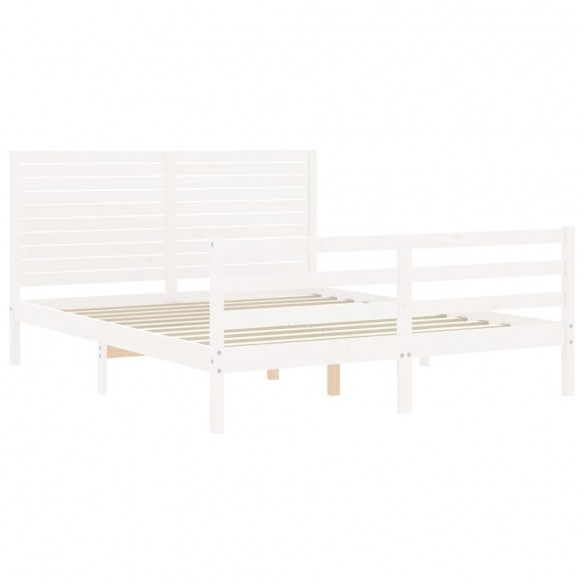 Cadre de lit avec tête de lit blanc King Size bois massif