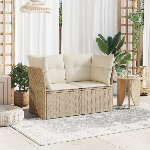 Canapé de jardin avec coussins 2 places beige résine tressée