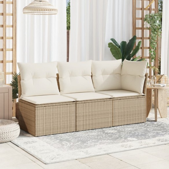 Canapé de jardin sans accoudoirs coussins beige résine tressée