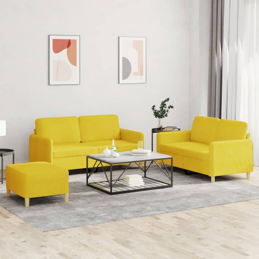 Ensemble de canapés 3 pcs avec coussins Jaune clair Tissu