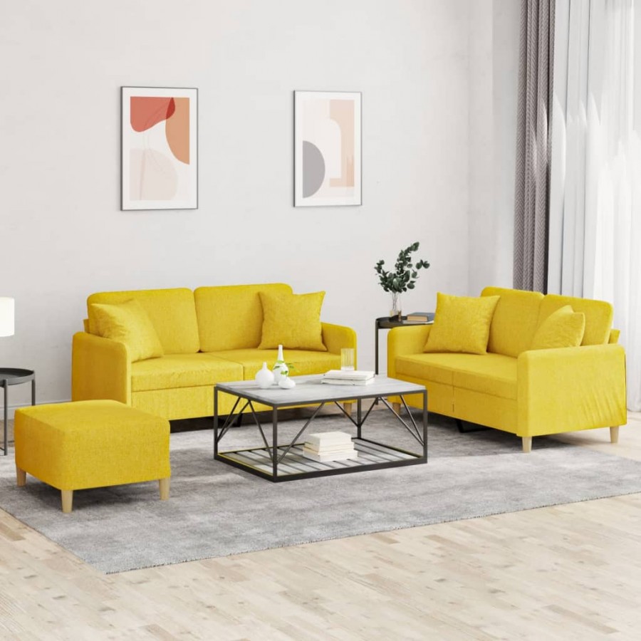 Ensemble de canapés 3 pcs avec coussins jaune clair tissu