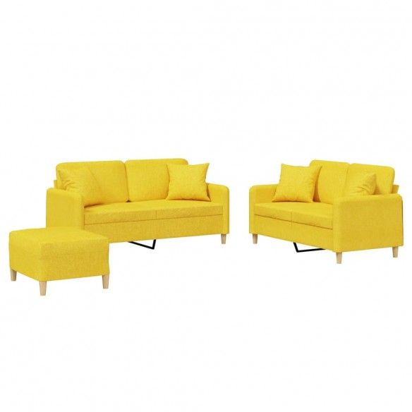 Ensemble de canapés 3 pcs avec coussins jaune clair tissu