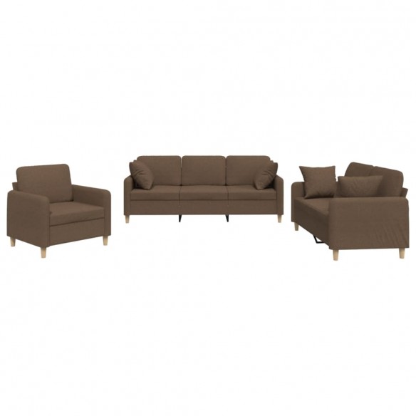 Ensemble de canapés 3 pcs avec coussins marron tissu