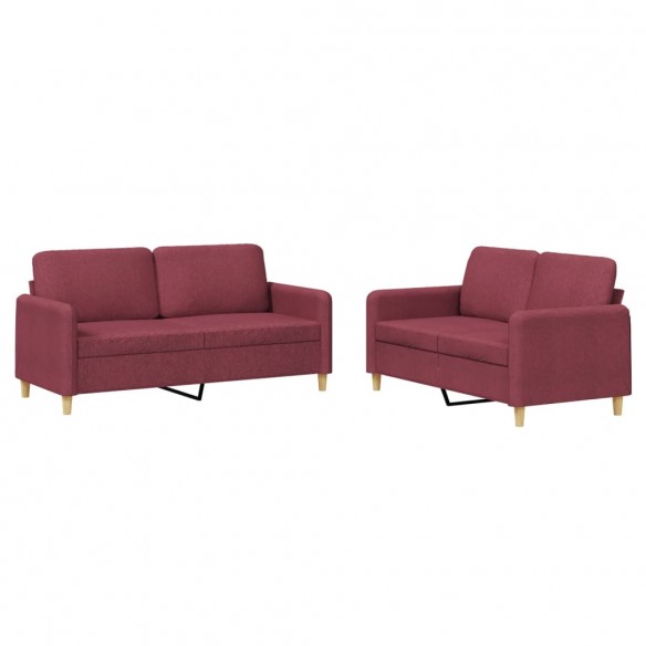 Ensemble de canapés 2 pcs avec coussins Rouge bordeaux Tissu