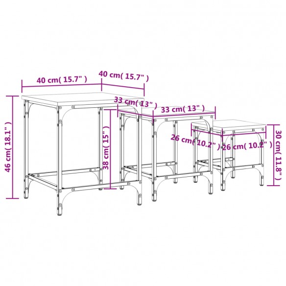 Tables basses gigognes 3 pcs sonoma gris bois d'ingénierie