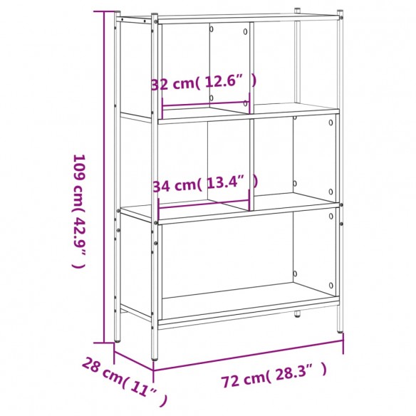 Bibliothèque sonoma gris 72x28x109 cm bois d'ingénierie