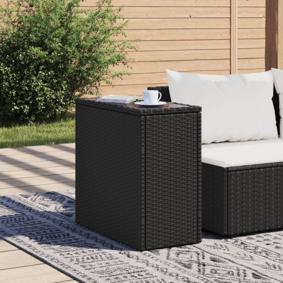 Table d'appoint de jardin avec dessus en verre noir rotin