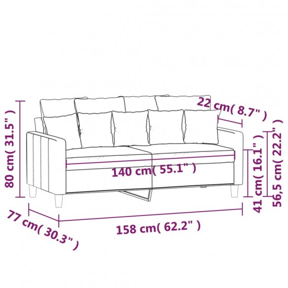 Canapé à 2 places Gris clair 140 cm Velours