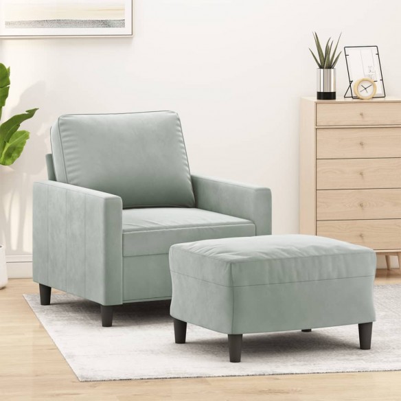 Fauteuil avec repose-pied Gris clair 60 cm Velours