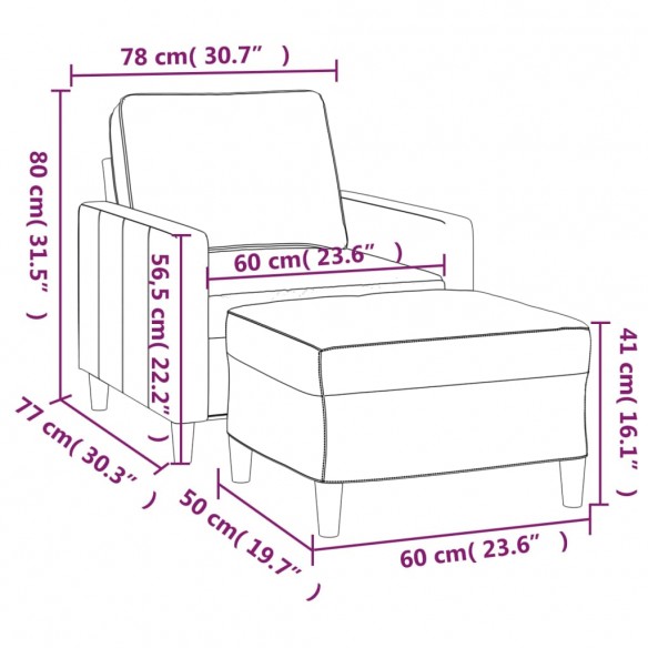 Fauteuil avec repose-pied Gris clair 60 cm Velours