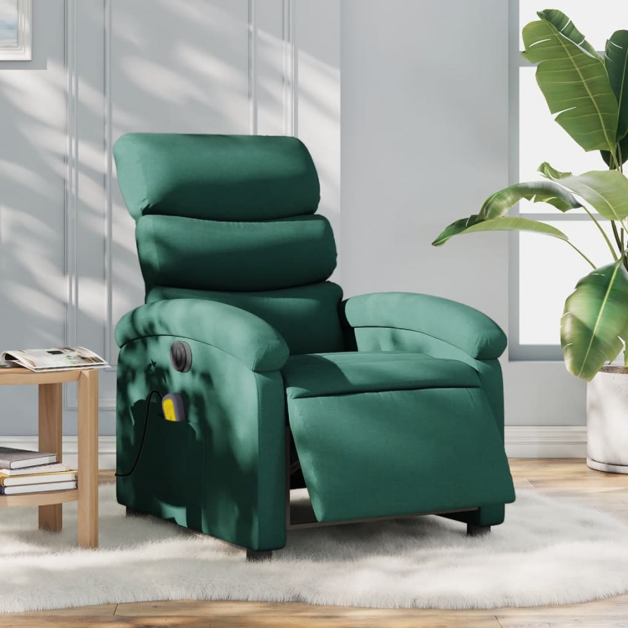 Fauteuil de massage inclinable électrique Vert foncé Tissu