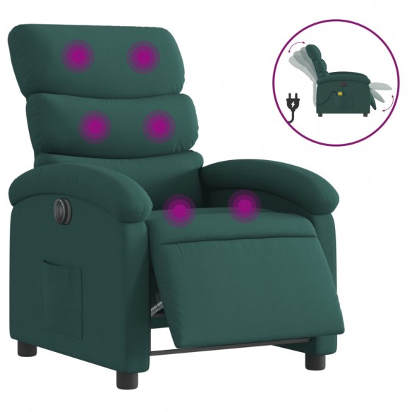 Fauteuil de massage inclinable électrique Vert foncé Tissu