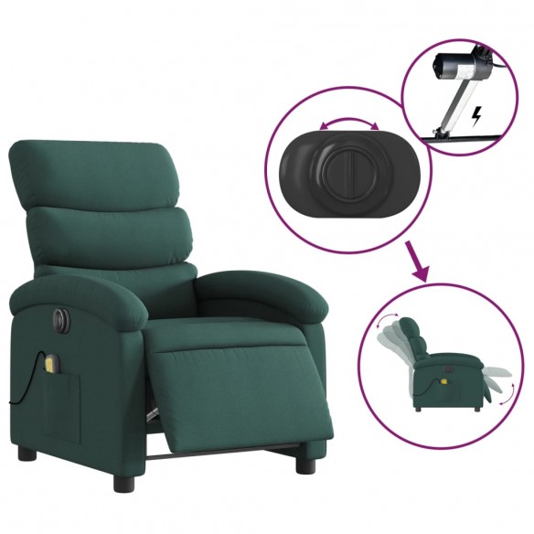 Fauteuil de massage inclinable électrique Vert foncé Tissu