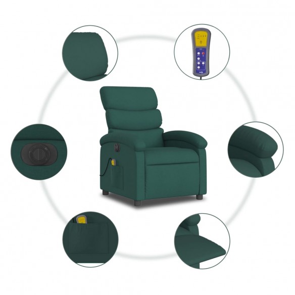 Fauteuil de massage inclinable électrique Vert foncé Tissu