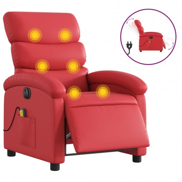 Fauteuil de massage inclinable électrique rouge similicuir