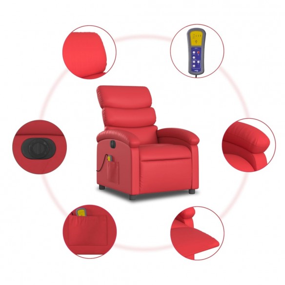 Fauteuil de massage inclinable électrique rouge similicuir