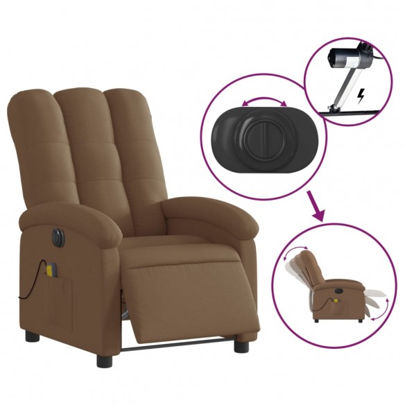 Fauteuil inclinable de massage électrique marron tissu