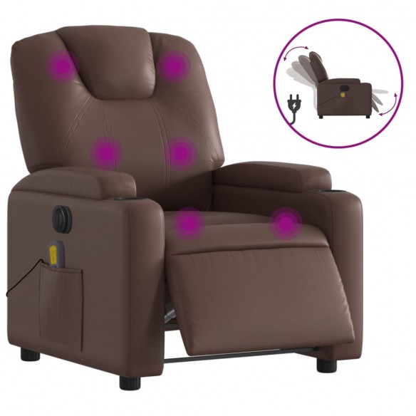 Fauteuil de massage inclinable électrique marron similicuir