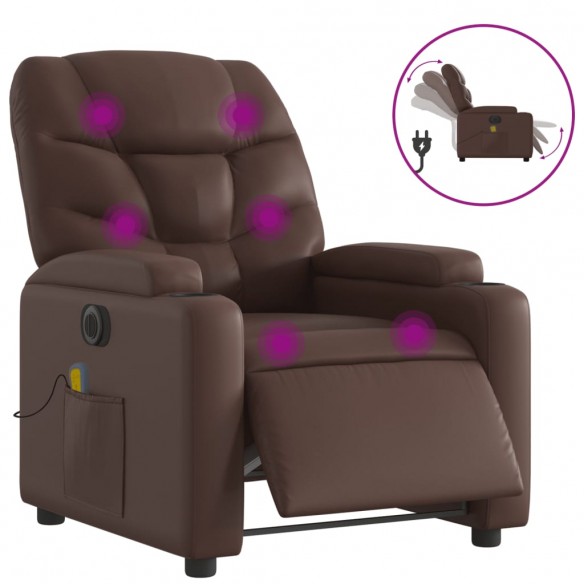 Fauteuil de massage inclinable électrique marron similicuir