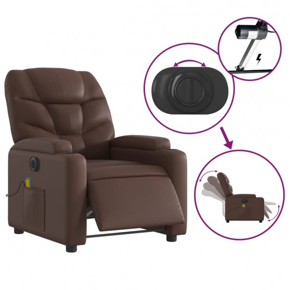 Fauteuil de massage inclinable électrique marron similicuir