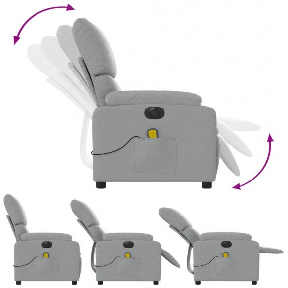 Fauteuil de massage inclinable électrique gris clair tissu